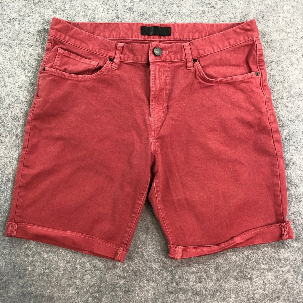 J Brand Mens Chino Shorts 36x9 Maroon Red Cut-Off Stretch Cotton Denim